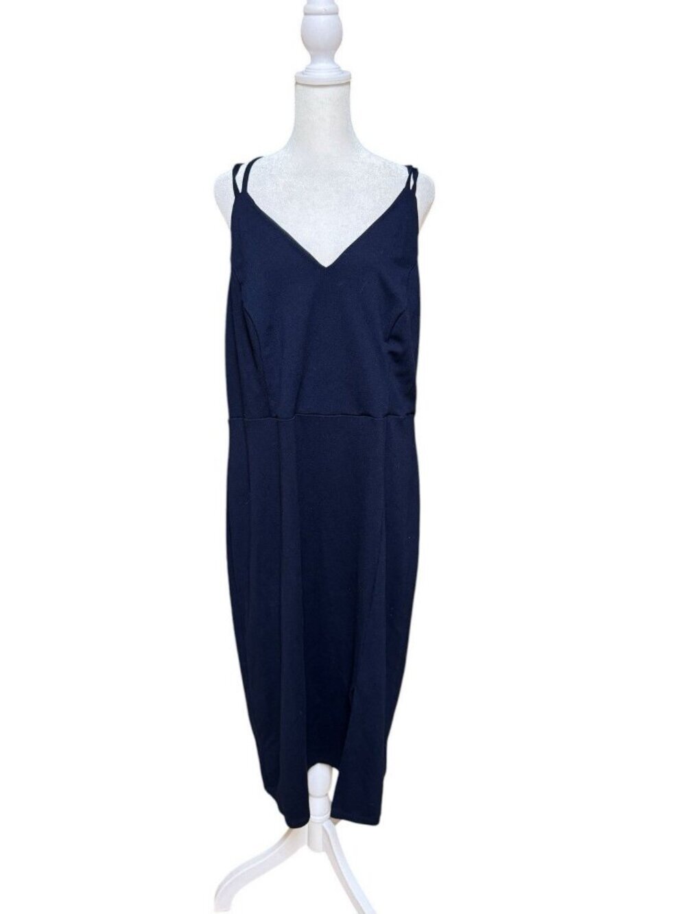 Socialite Navy Blue Midi Dress 2X Double Strap Slip Stretch NWT